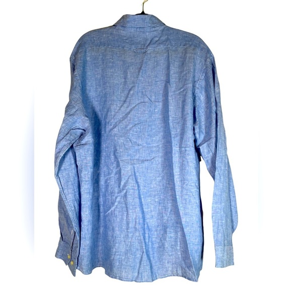 Pronto Uomo Mens XL LINEN Shirt Button Down Blue Long Sleeve Spread Collar Cool - Picture 2 of 13